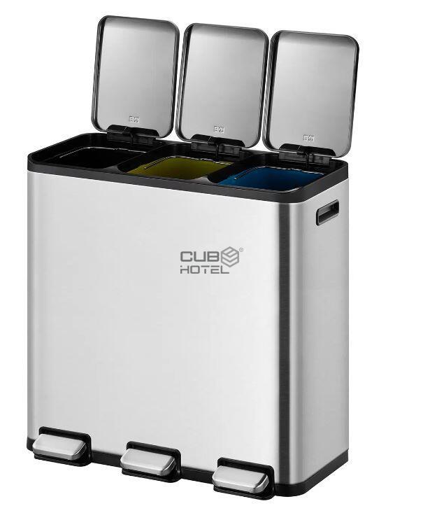 Papelera con Pedal 15+15+15L Acero Inoxidable EKO EcoCasa Splitted